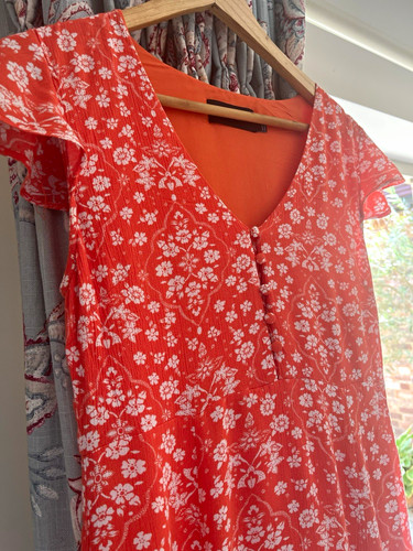 Orange white floral neck - orange/white, v-neck